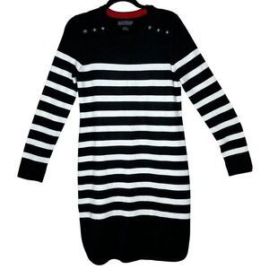 Jessica Howard Black White Striped Knit Sweater Dress Women's Size S‎ Chic